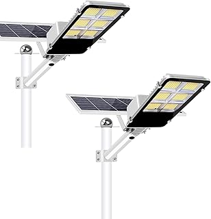 AntDau71® - 2 farolillos de 600 W con panel solar, mando a distancia, sensor crepuscular, iluminación IP65, color blanco frío 6550 K