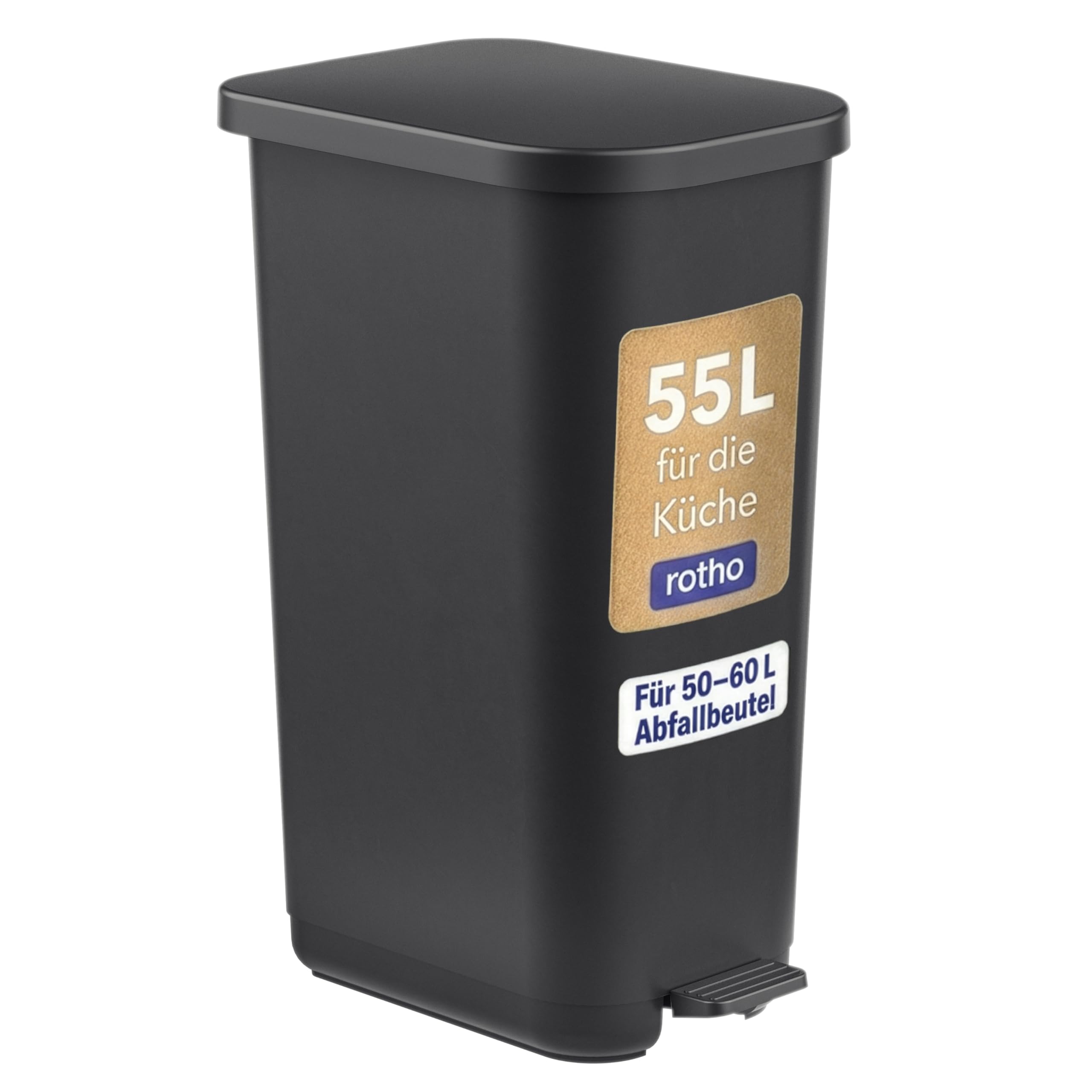 Rotho Orbe Cubo de Basura Cocina 50 L con Pedal Papelera Cocina PP Negro | Cubo de basura de 50 L con pedal y tapa, plástico PP de fácil cuidado, para residuos diarios de cocina