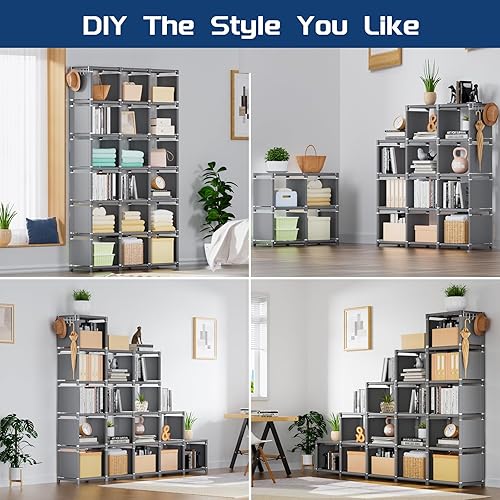 Miniatura 3 de Mavivegue Estante para libros, organizador de almacenamiento de 18 cubos, estantería de bricolaje, estantería de cubo de metal, estantes