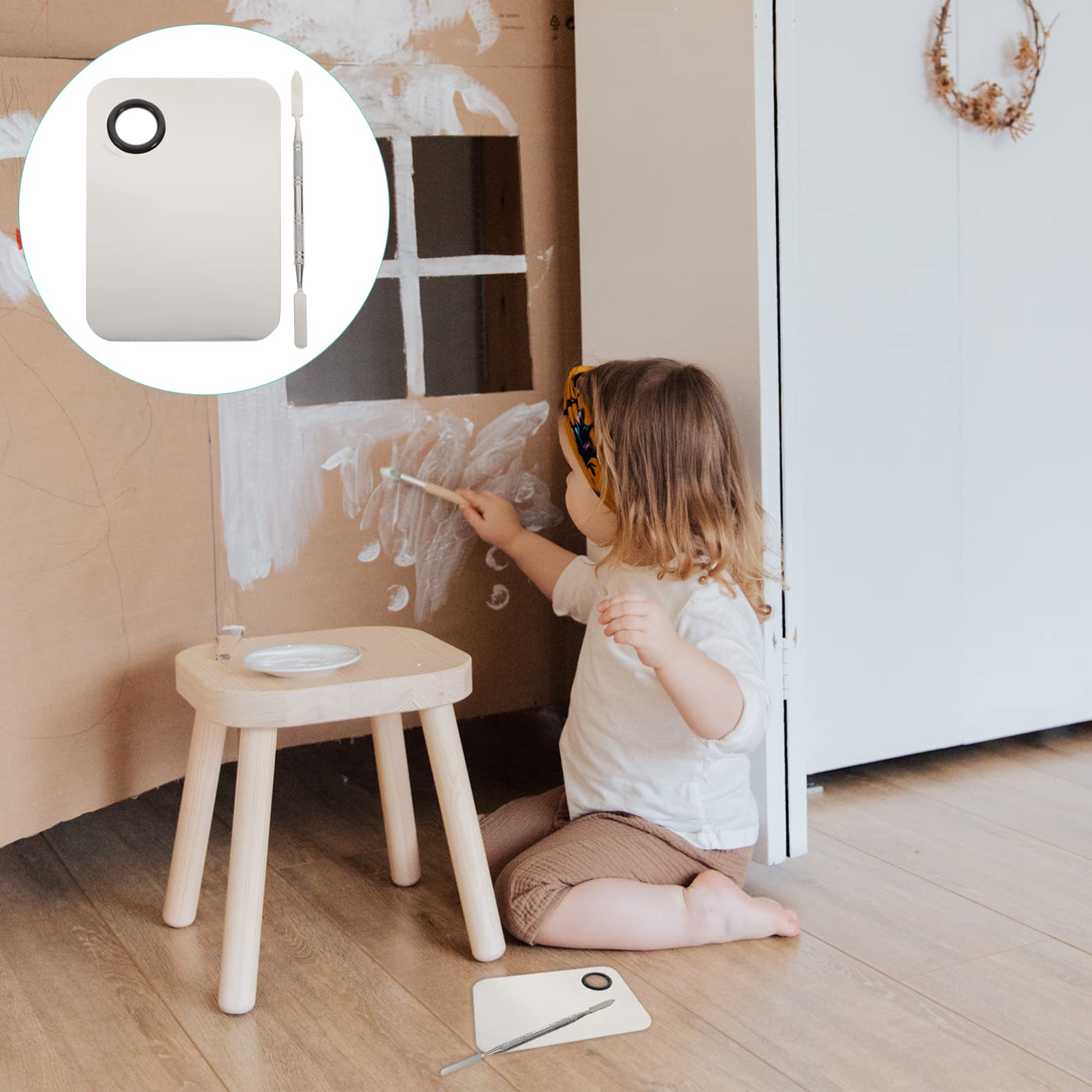 VANZACK Cosmetic Mixing Palette Makeup Palette Set Spatula Tool Stainless Steel 15x10cm