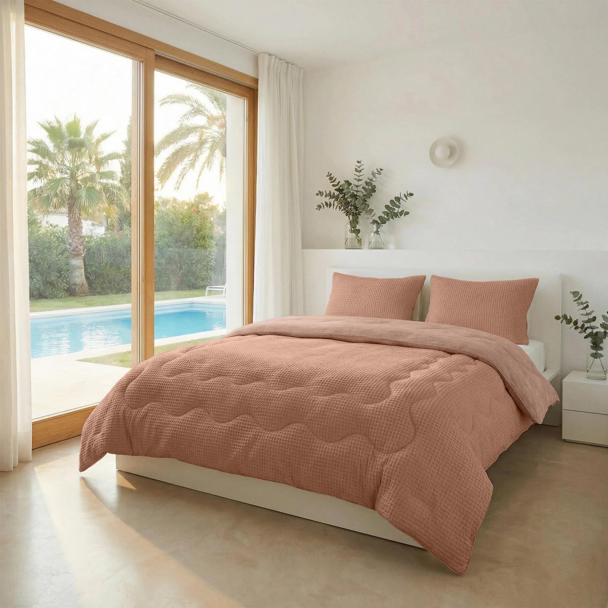 Zelesta Serene Sommerbettdecke ohne Bezug 200x220 Cm - Kühlende 2-in-1 Sommerdecke gegen Nachtschweiß, atmungsaktiv & ultraleicht, waschbar, schnelltrocknend, für Allergiker geeignet (Terrakotta Rosa)