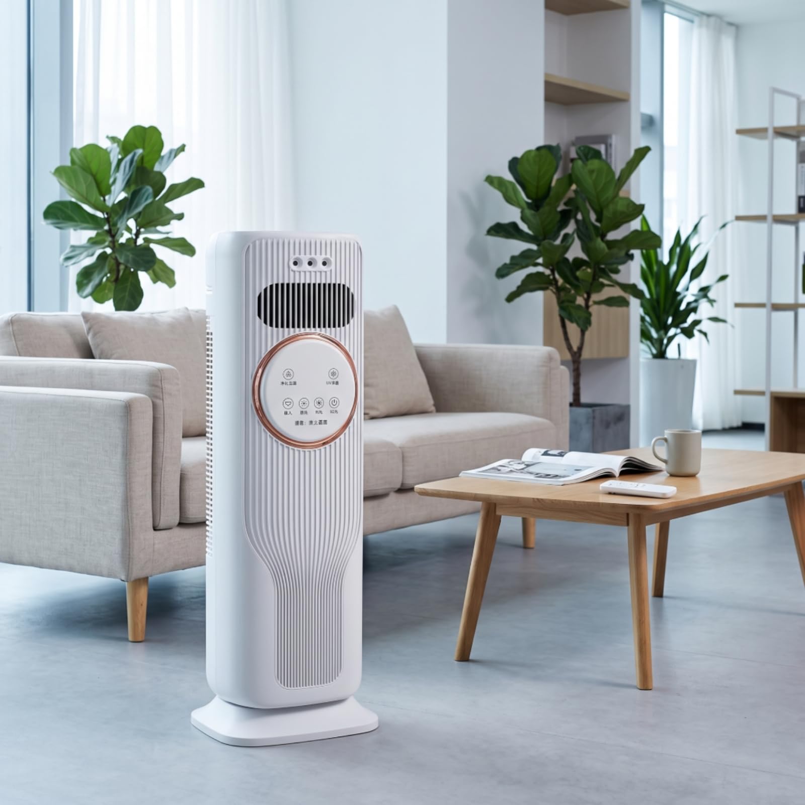 LOVIVER Ventilatore Condizionatore Portatile Ventilatore Torre Slim Riscaldatore Stufa Elettrica Raffrescatore d'Aria con Display Frontale E Telecomando, Bianco