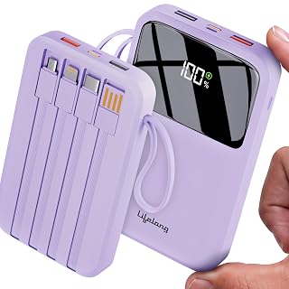 Lifelong Electronics 10000mAh 22.5W Fast Charging Power Bank | 4 Cables Attached – Type A + Type B + Type C + Lightning | for New & Old Devices | 4 Ports Available Too | Small Pocket Size Powerbank