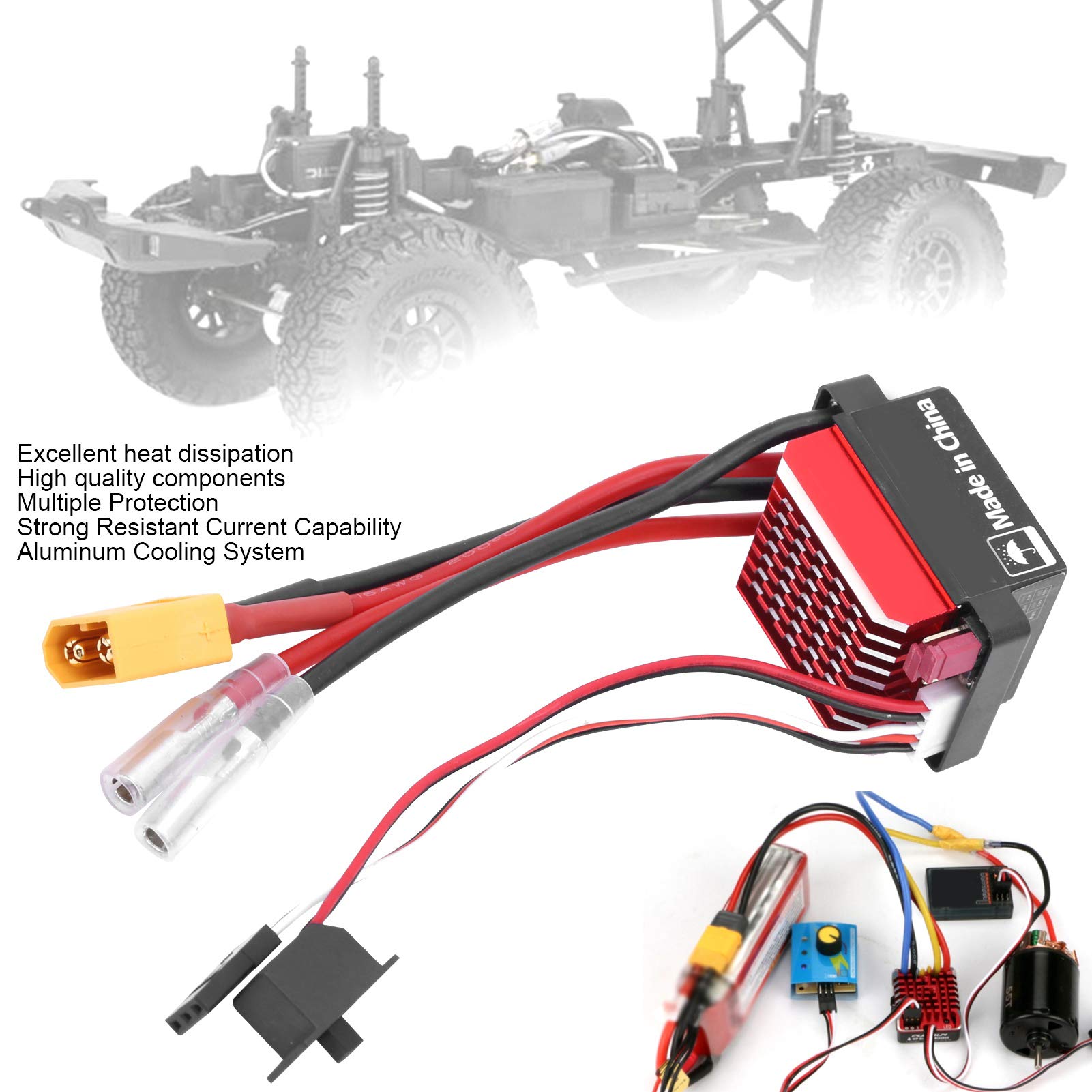 Regolatore elettronico di velocità 360A, RC Crawler Car Bidirezionale ESC Spazzolato Motore Pezzi di Ricambio Attrezzatura di Controllo remoto per 1/10 RV Overland Car Short Truck (Spina XT60)