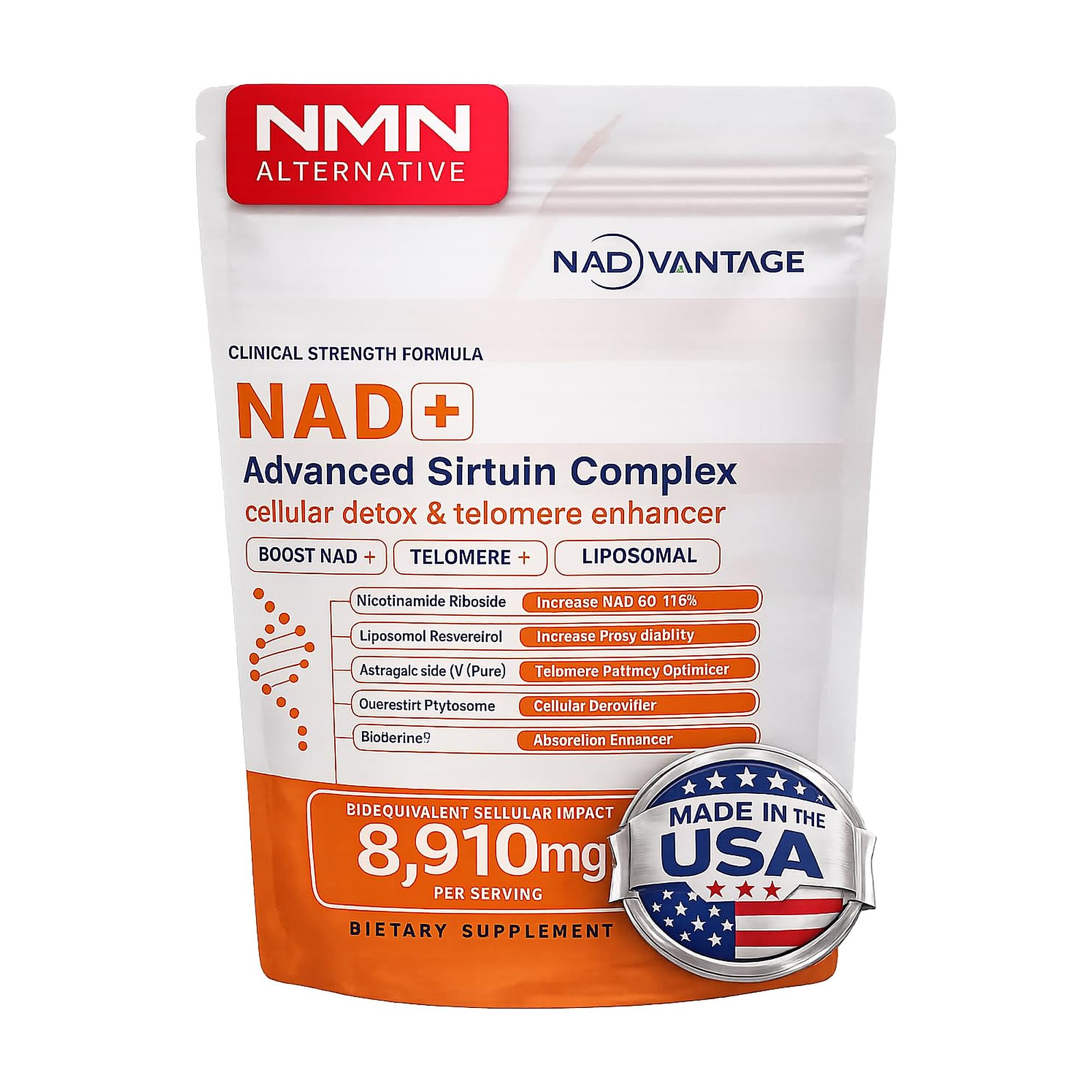 NAD+ 5D Matrix - High Potency NAD Precursor - 1000mg Nicotinamide Riboside (NR) + Liposomal Resveratrol - Clean Vegan Formula - Cellular Energy & Immune Support