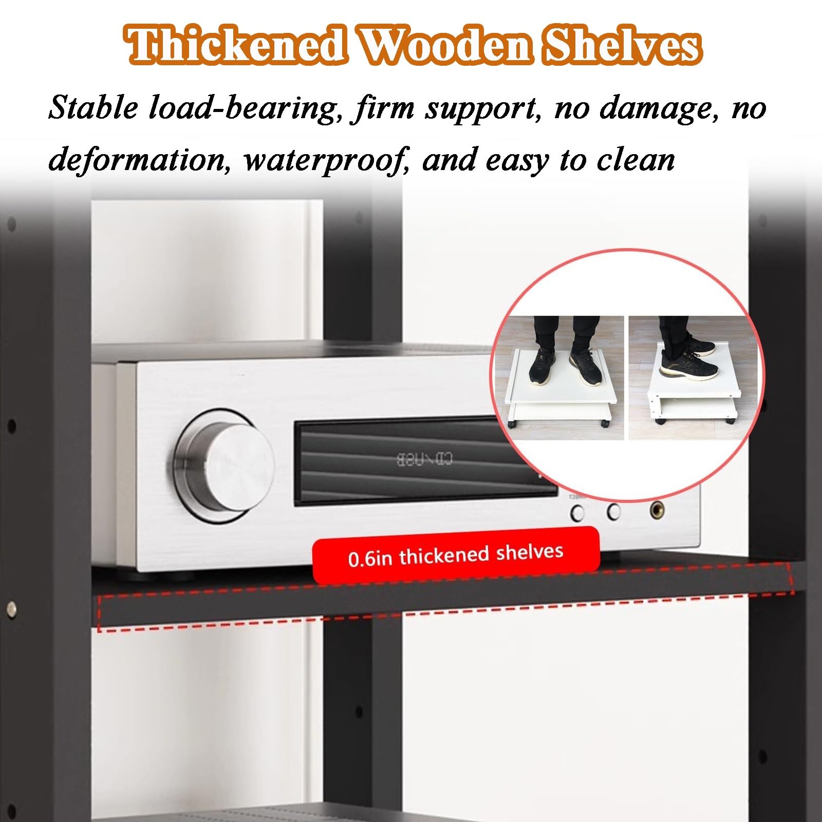 Modernes 7-stöckiges HiFi-Regal AV-Regal – Audio-Video-Aufbewahrungsschrank, mobiler Eck-TV-Ständer, HiFi-Ausrüstung für Zuhause, Büro, Geschäft – schlankes schwarzes Design
