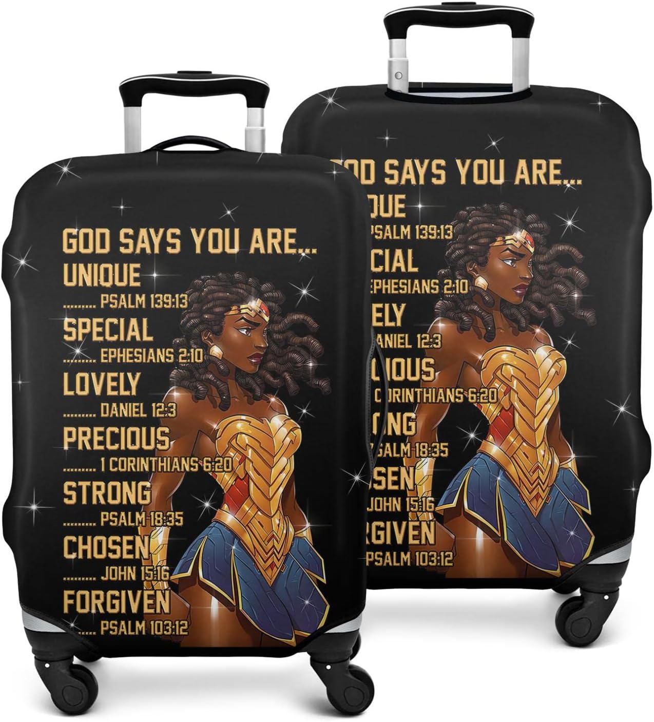 African American Luggage Cover Washable Inspirational Bible Verses Motivational Suitcase Protector God Says You Are Unique Special Luggage Cover Fit 25-28 Inch