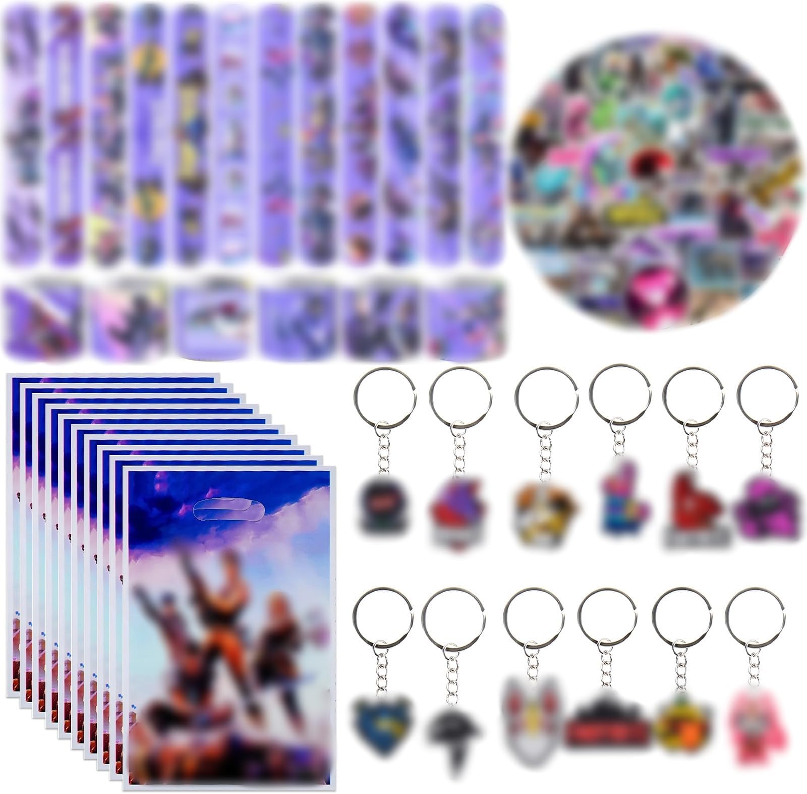 Pianocean 84PCS Kids Party Bag Fillers with Slap Bands, Keychain, Cartoon Stickers, Party Bags, Birthday Party Gifts for Boys Girls Kids