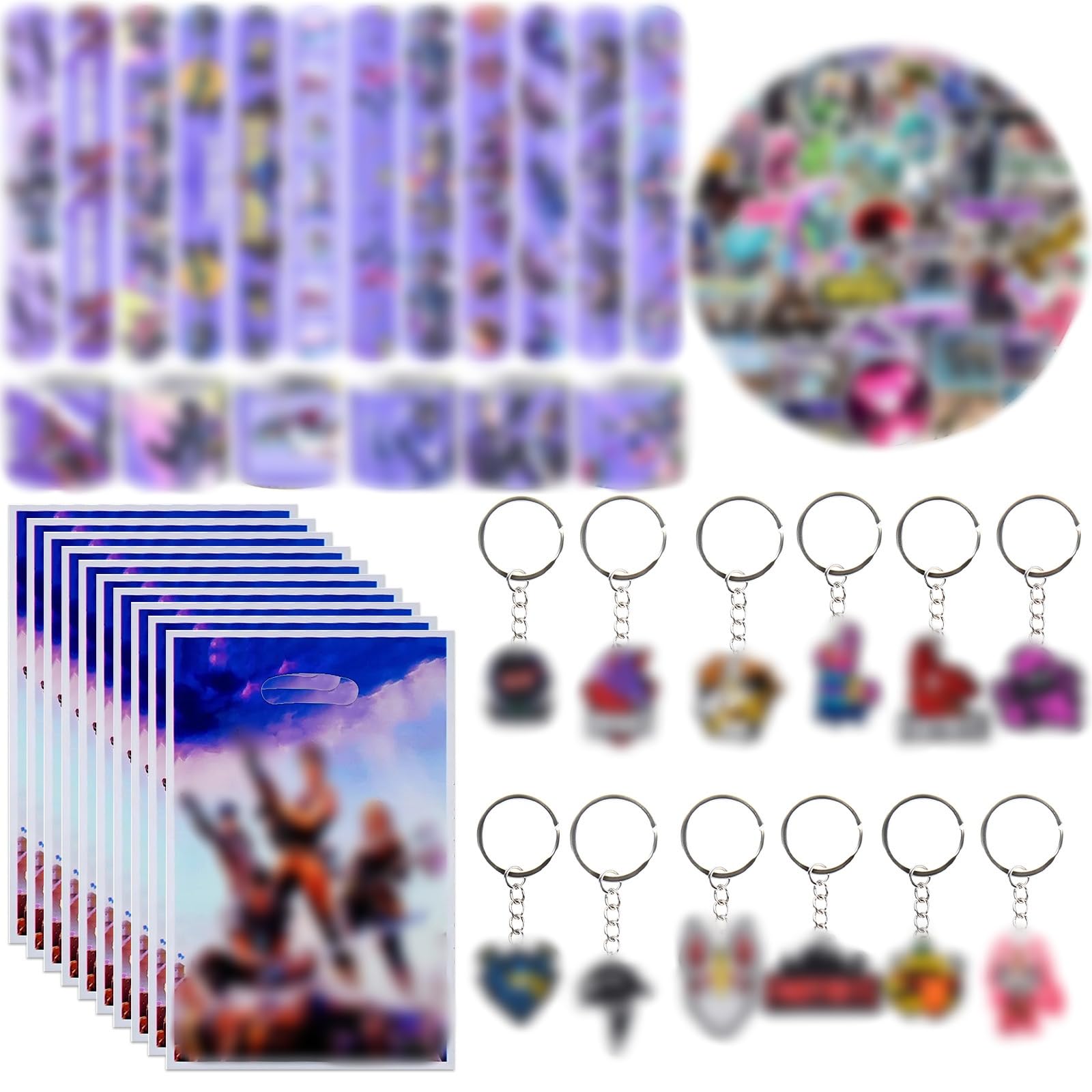 Pianocean 84PCS Kids Party Bag Fillers with Slap Bands, Keychain, Cartoon Stickers, Party Bags, Birthday Party Gifts for Boys Girls Kids