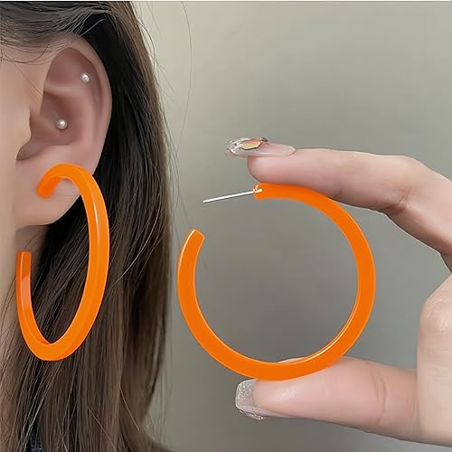 Aretes de neón de los años 80 para mujer, estilo vintage, color caramelo, en forma de C, aretes colgantes grandes de los años 80 y 90, retro,