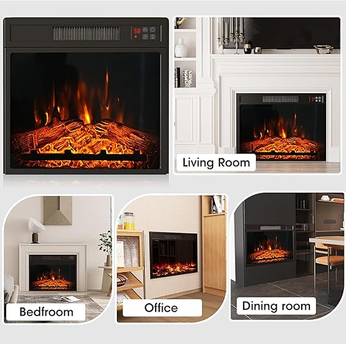 Miniatura 6 de Inserto de chimenea eléctrica de 18 pulgadas, calentador de chimenea empotrado con bajo ruido, control remoto con temporizador, pantalla táctil,