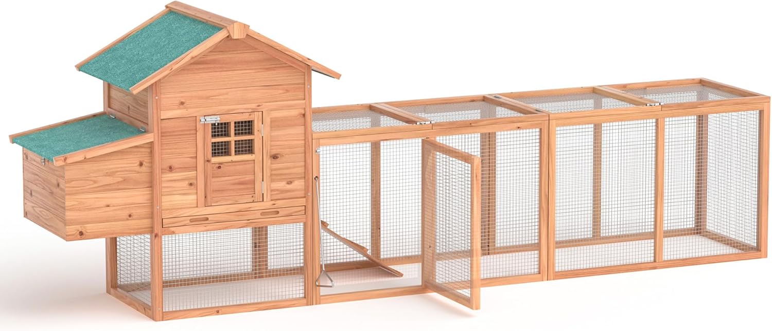 Chicken Coop, 120” Wooden Chicken Run 2 Tier Pet House w/Pull Out Tray & Ramp Rabbit Hutch w/Egg Box Pet Hutch with Waterproof Roof & Lockable Door Indoor Outdoor Use