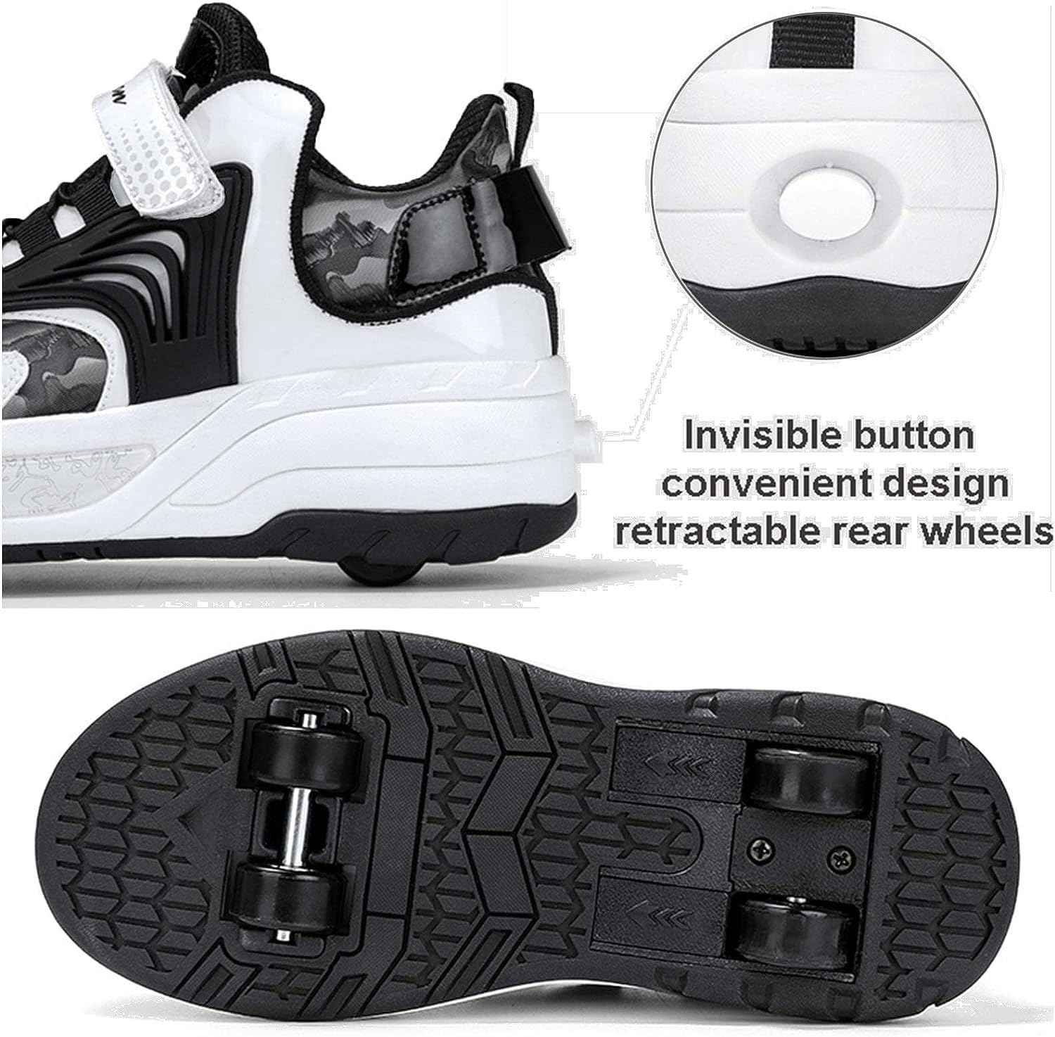 Generisch Schuhe Mit Rollen 2-in-1-Rollschuhe, Schuhe Mit Versteckten Rollen, Skateboard-Schuhe, Turnschuhe, 4-Rad-Rollschuhe, Laufschuhe, Verstecktes Hinterrad