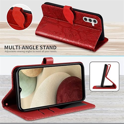 Miniatura 3 de MEUPZZK Funda para Samsung Galaxy A14 5G, Samsung A14 5G, piel sintética de alta calidad con diseño de árbol en relieve, función atril, ranuras para