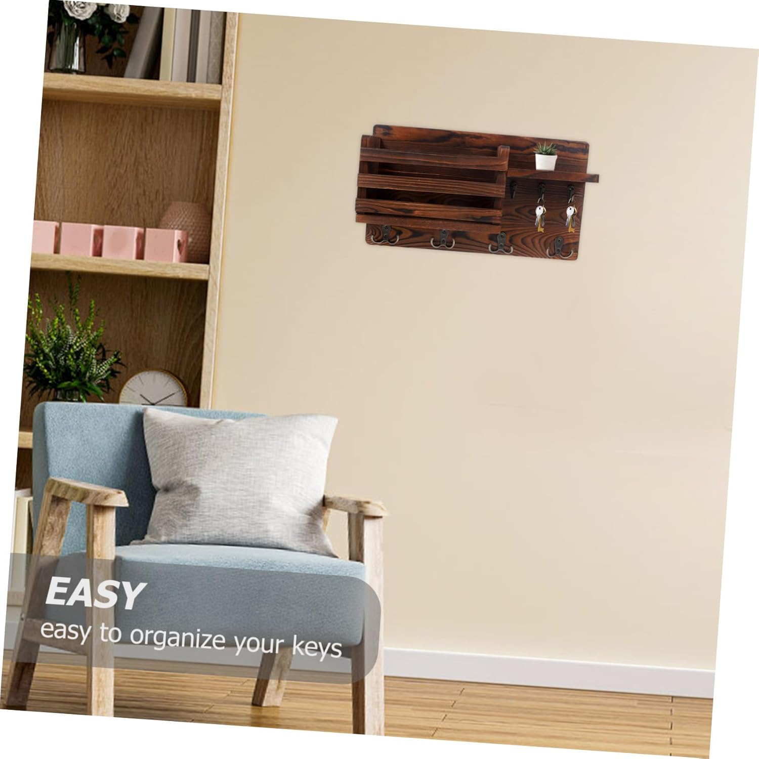 PRETYZOOM 1pc Living Room Wall Shelf Wooden Key Holder Organizer Hooks for Entryway Storage Stylish Wall-Mounted Rack for Keys Mail and Daily Sundries for Home Office and Utility Spaces