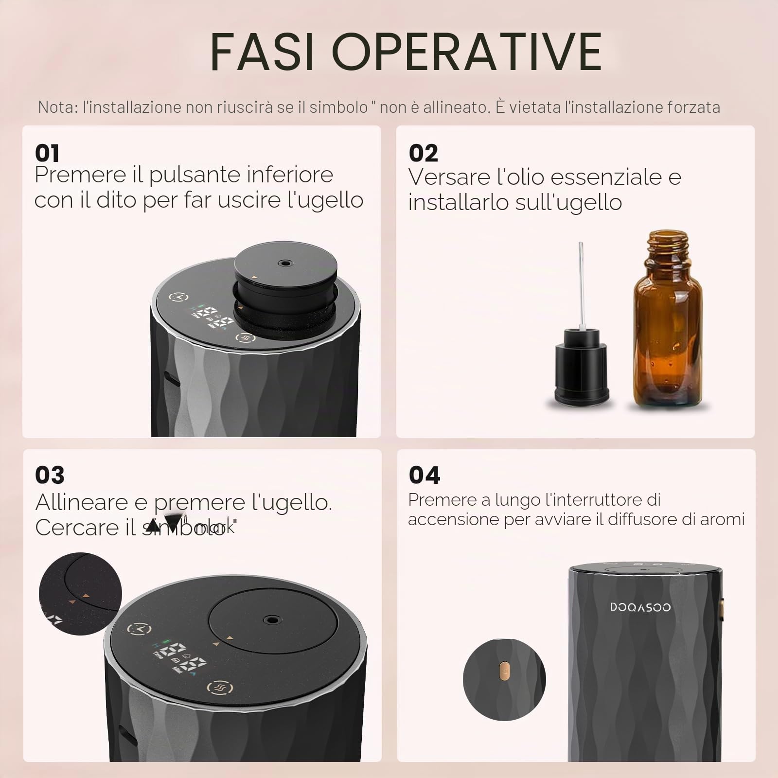 Diffusore di aromi senza acqua, senza fili, struttura in alluminio, batteria 96H e 25dB silenzioso, diffusore per oli essenziali con timer e 4 livelli, ideale per auto, ufficio e camera da