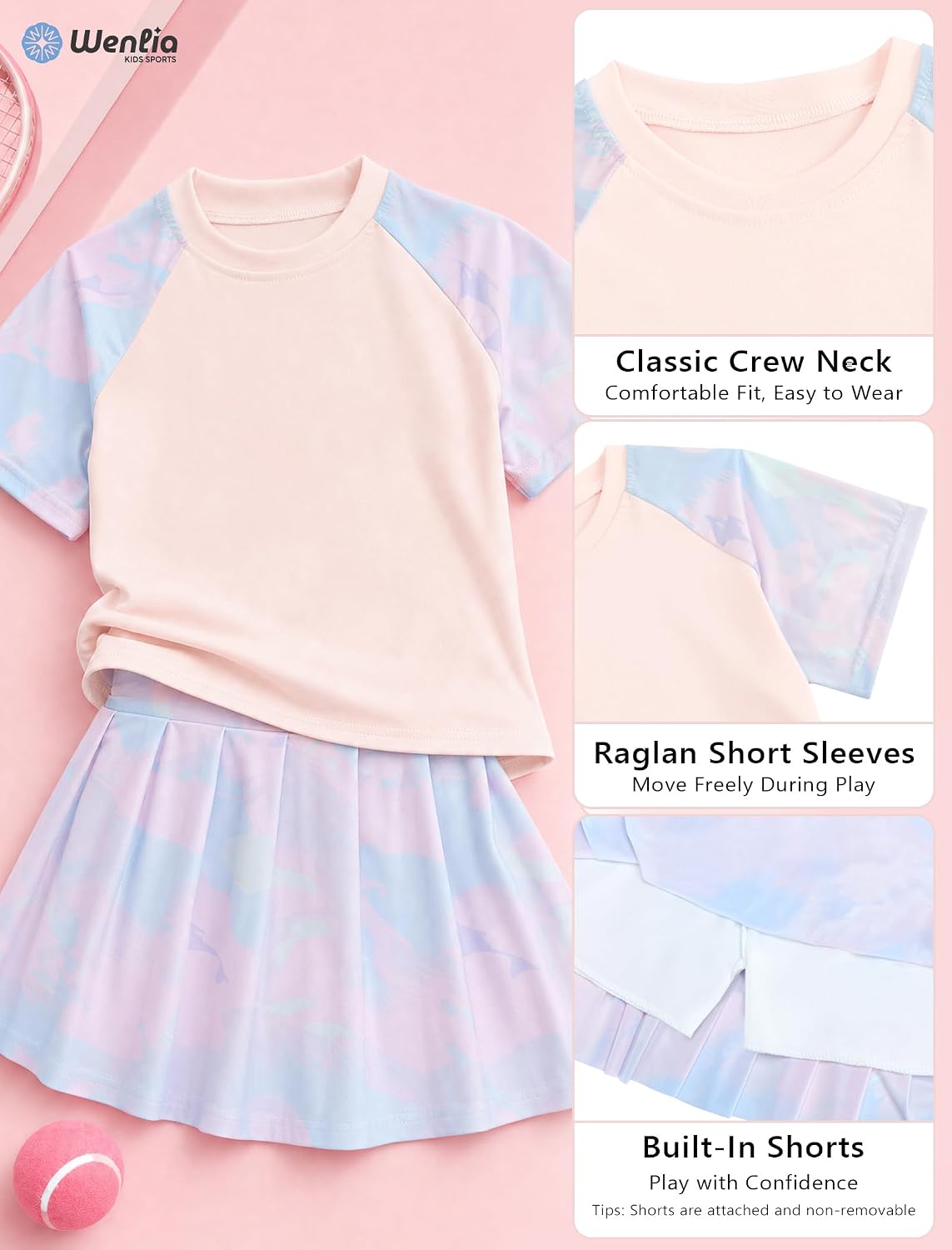 Wenlia Girls Tennis Dress 2 PCS Short Sleeve Cute Activewear Sets image 5