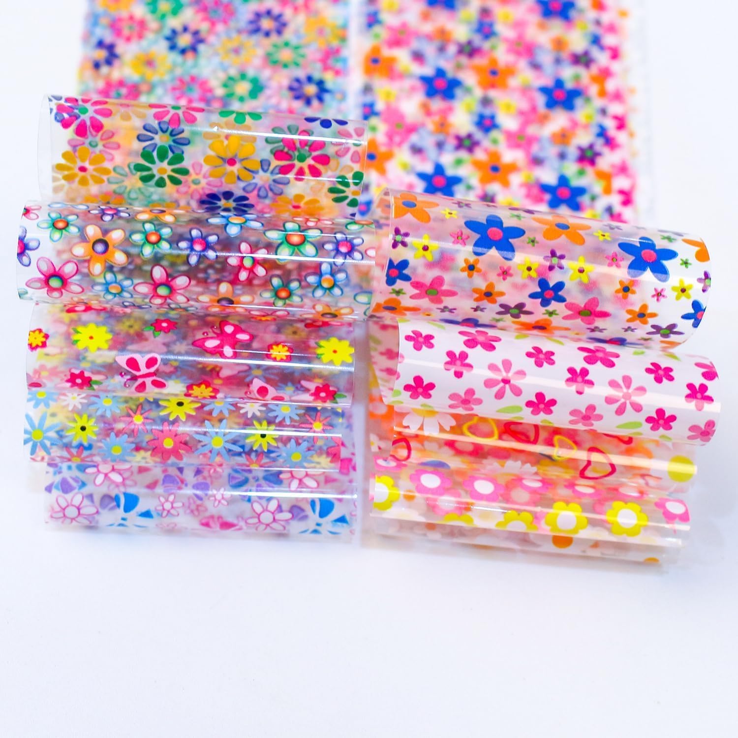 AddFavor 50 Sheets Holographic Nail Foil Transfer Stickers, Checkered Flower Butterfly Spring Nail Foils Transfer Nail Art Decals for DIY Acrylic Nails Decoration, 4 * 100CM image 3