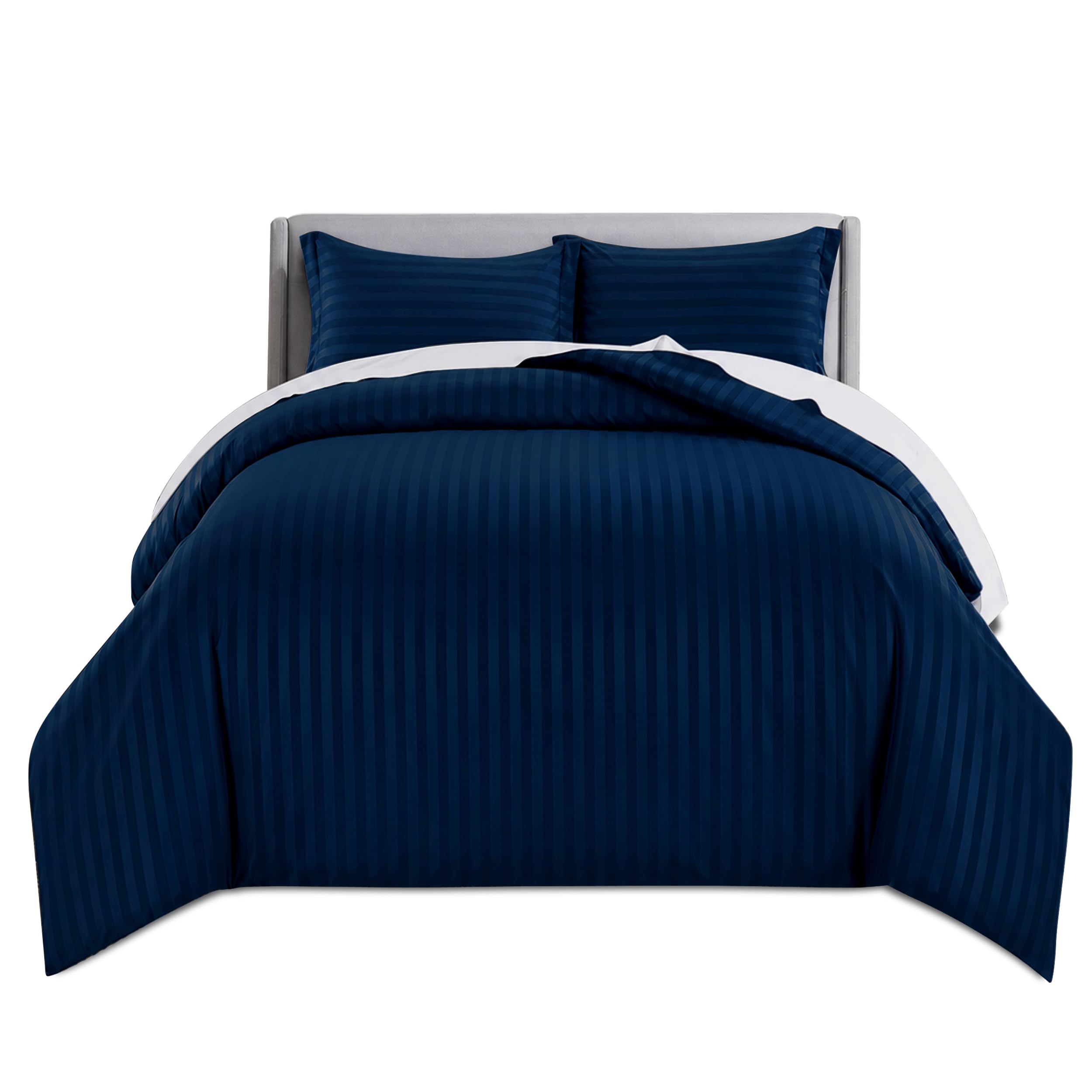 MAGNA COLLECTION King Size Satin Stripe Duvet Cover Set 230x220 cm with 2 Matching Pillowcases โ Hotel Quality Quilt Cover King Bedding Set โ Soft, Easy Care, Wrinkle Resistant