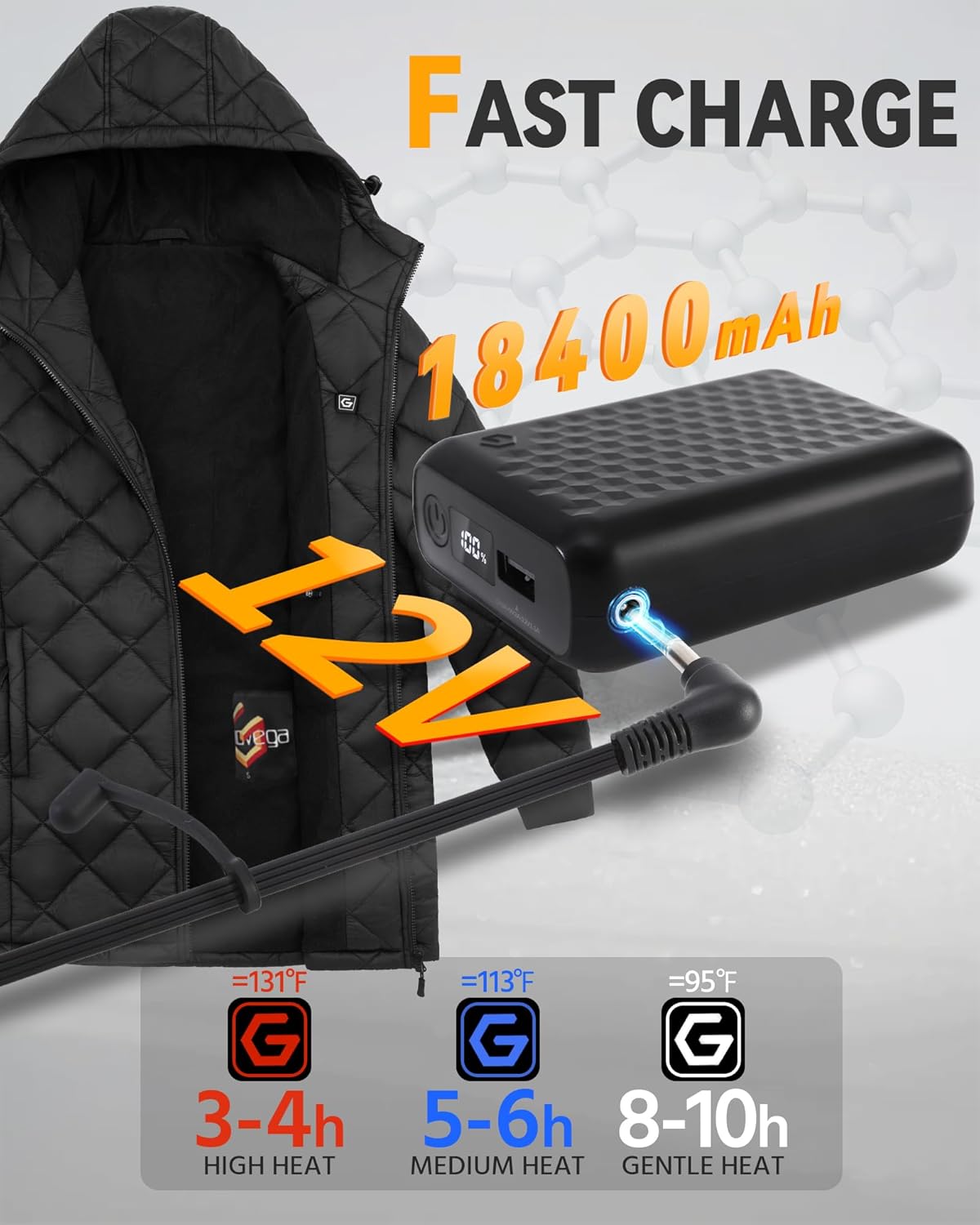 Wulcea Graphene Heated Jacket For Women 12V 18400mAh Fast Charge Large Capacity Battery - Image 3