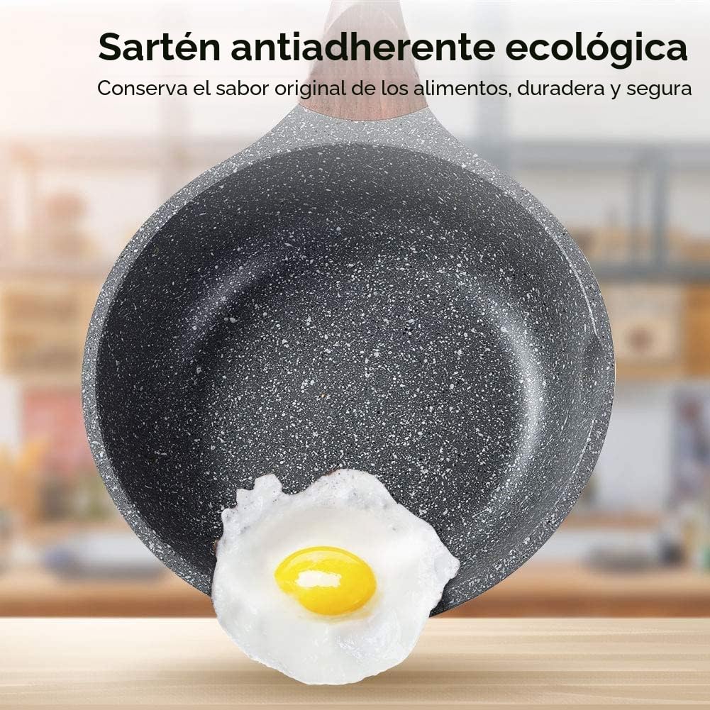 RIOVARM Antiadherente Juego de sartenes Inducción Juego de sartenes con mango resistente al calor Granito Sartén para tortillas sin PFOA Mármol Batería de cocina para varias estufas 20cm 24cm 28cm