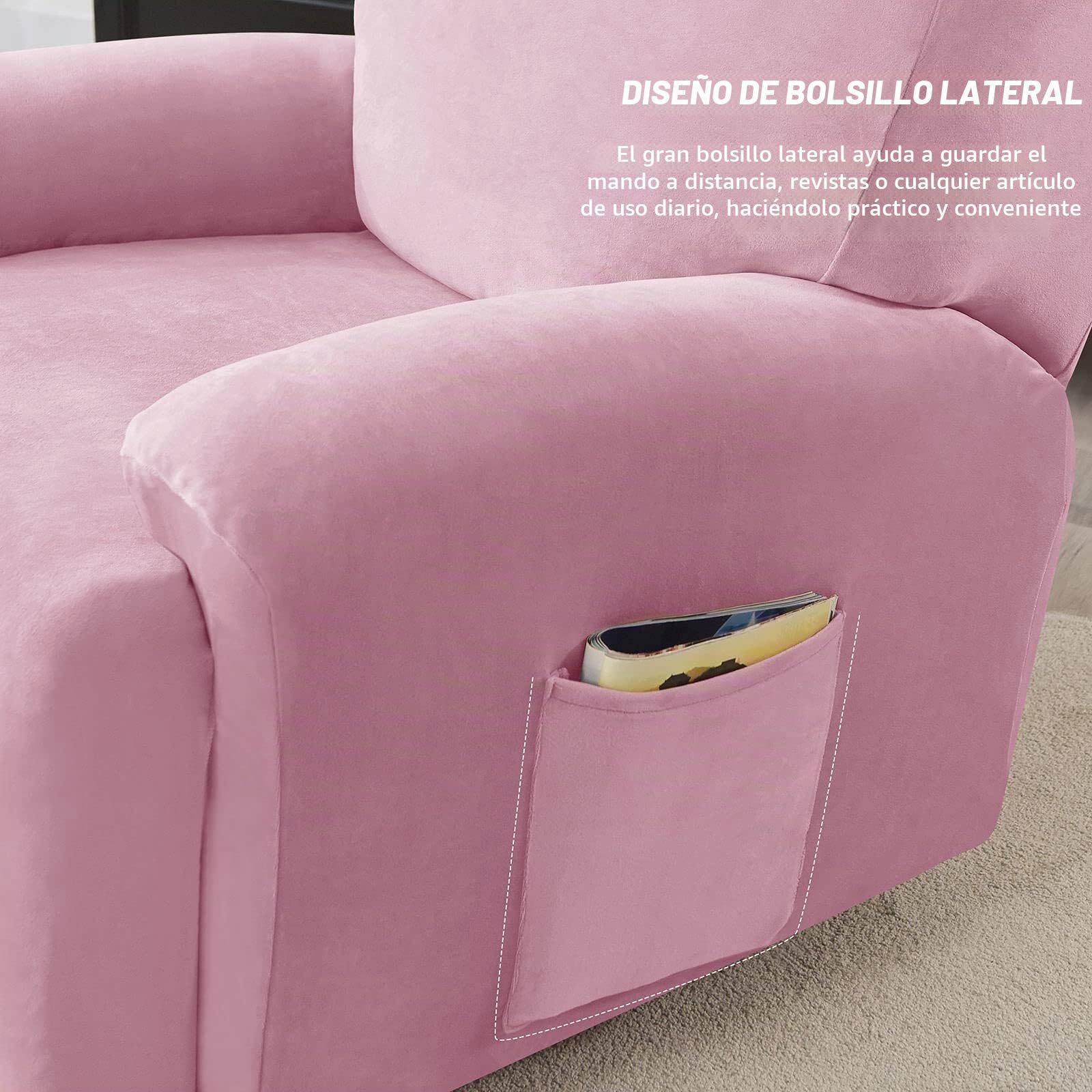 Funda elástica de terciopelo para sillón reclinable, 4 piezas, antideslizante, suave, para relajarse, protector de ajuste universal para decoración del hogar, fácil cuidado
