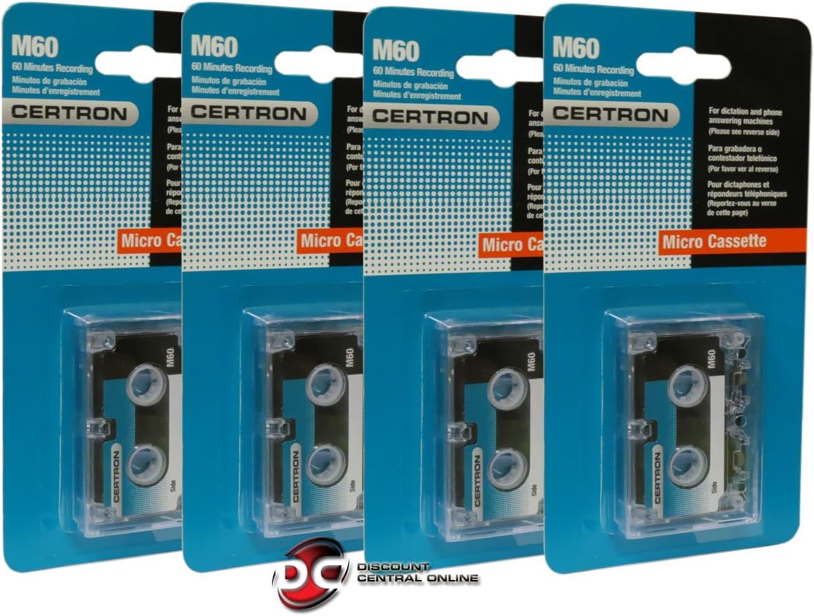 Valloowink Certron M60 4-pcs Micro Cassete Recording Tape 60 Minutes - Compatible with: Panasonic RR-900 Transcriber Panasonic RR-930