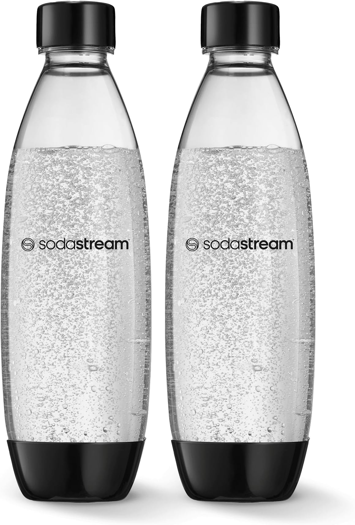 1 Litre Slim Reusable Dishwasher Safe Water Bottles Pack of 2 for Spirit, Terra, Art and Source Sparkling Water Makers for SodaStream Flavours - 2x 1 Litre Water, Black