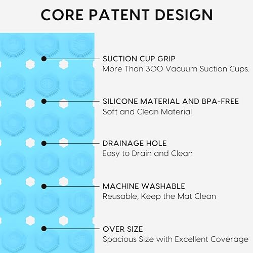 Miniatura 2 de Tapete suave extra grande para bañera antideslizante, 35 x 16 pulgadas, cuadrado, lavable a máquina, con agujeros de drenaje y ventosa, fácil de
