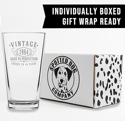 Miniatura 6 de Taza de vidrio para beber cerveza vintage de 16 onzas grabadas de 16 onzas, regalos de feliz cumpleaños 40 para hombres y mujeres, saludos a la