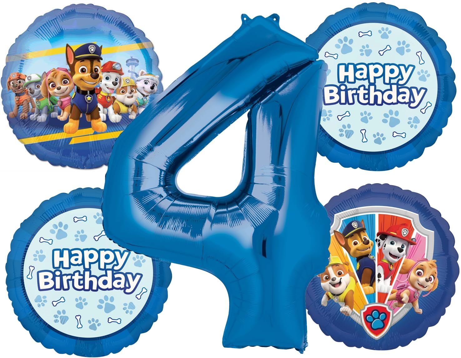 Anagram Paw Pups on Patrol 4th Birthday Party Supplies Chase Marshall Rubble Skye and Everest Balloon Bouquet Decorations