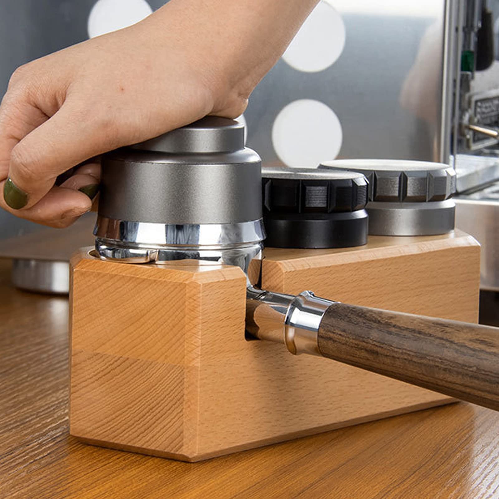 Soporte De Tamper De Filtro De Café De Madera, Soporte De Tapete De Tamper De Espresso, Estación De Apisonamiento Soporte De Tapete De Tamper De Madera De Haya Con Almohadilla(large)