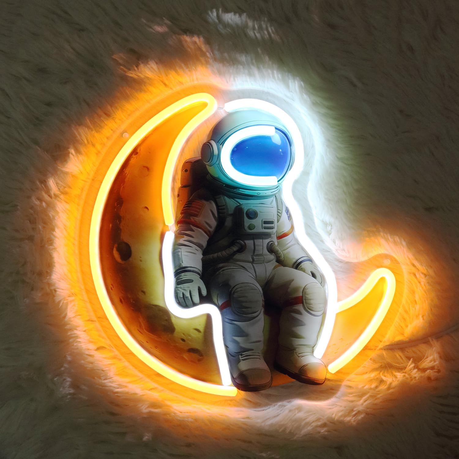 LED Moon Astronaut Neon Sign Light Up Outer Space Lights Lighted Spaceman Neon Signs for Bedroom Dorm Hallway Garage Man Cave Bar Gaming Room Wall Decor Art Gifts