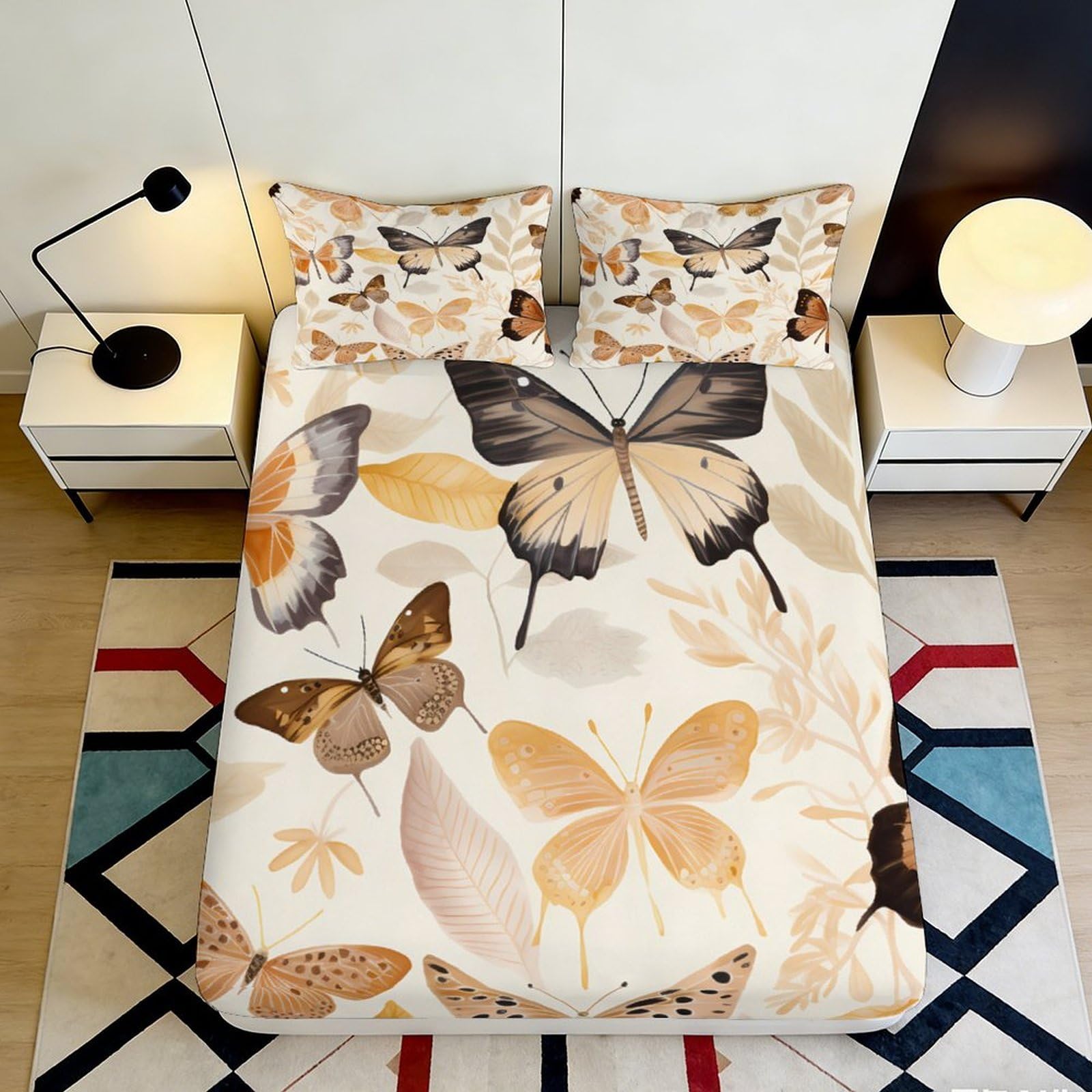 3D Printed Butterfly Pattern Fitted Sheet Microfiber Deep Pocket Bedroom Bedding Butterfly Mattress Fitted Cover for Adults Teens 200x200x25cm