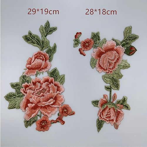 Miniatura 7 de 2 piezas de parche de flores de peonía naranja, parche floral bordado para ropa de bricolaje, jeans, manualidades de costura..
