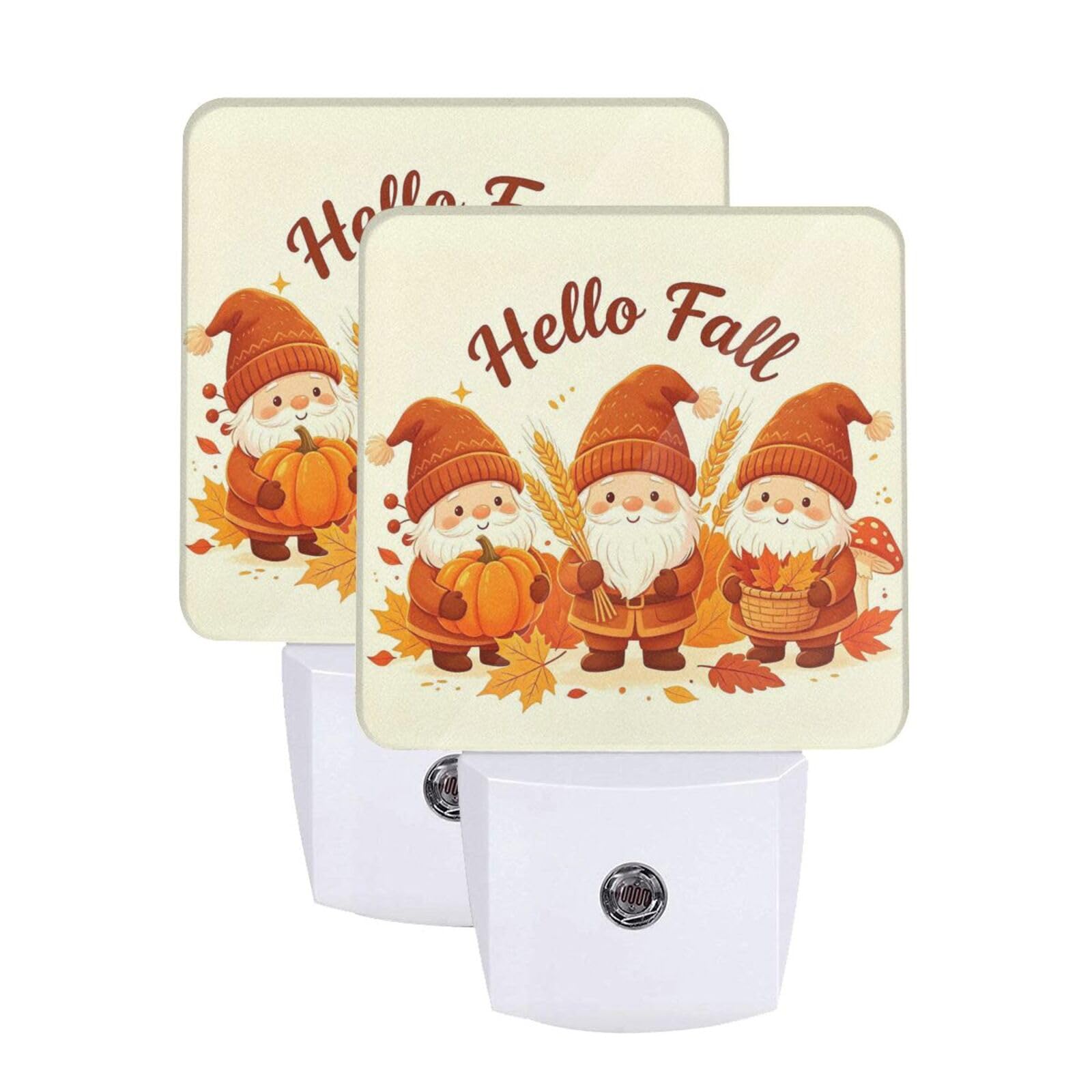 Hello Fall Gnome Night Light Dusk-to-Dawn Set of 2