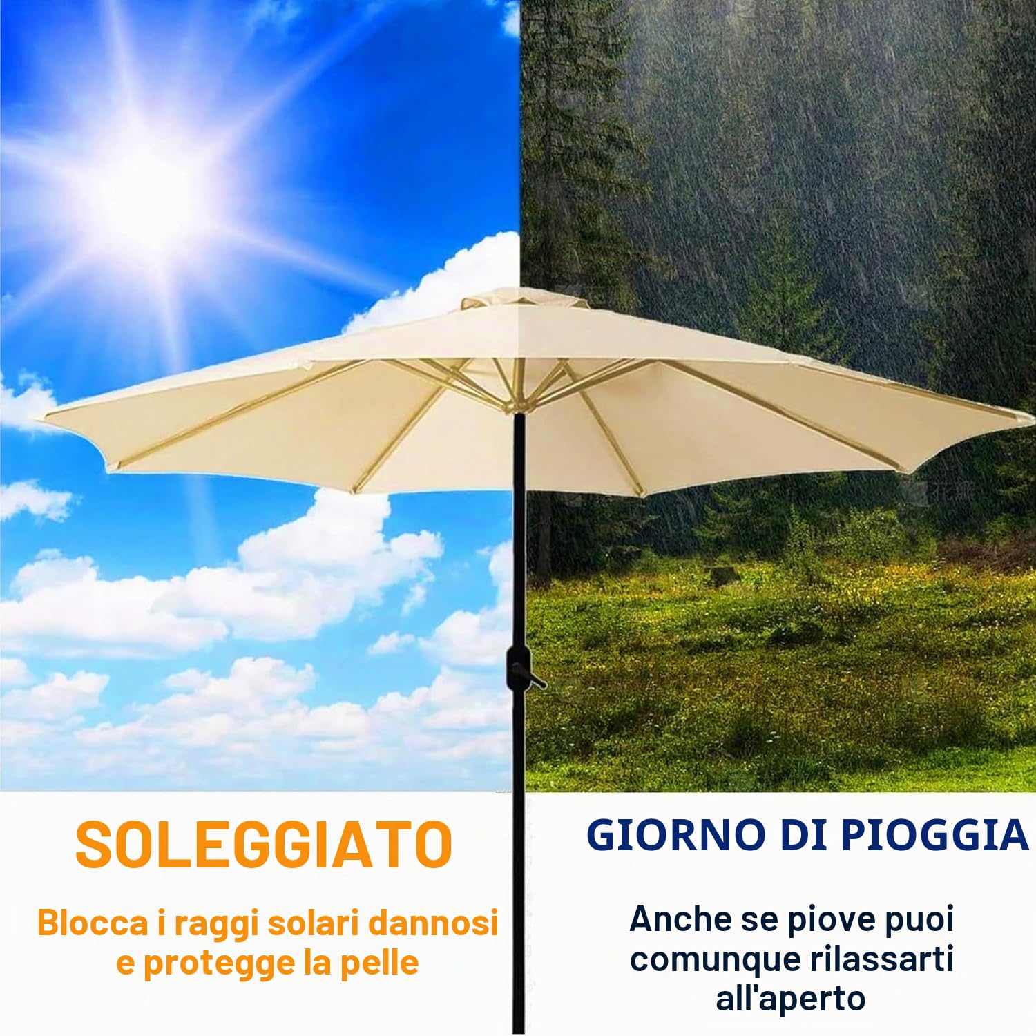 Telo Ricambio Ombrellone 8 Stecche 4 metri, Rechange Telo per Ombrellone Baldacchino in Poliestere, Copertura in Tessuto per Parasole da esterno, Giardino, Spiaggia, Piscina, Terrazzo