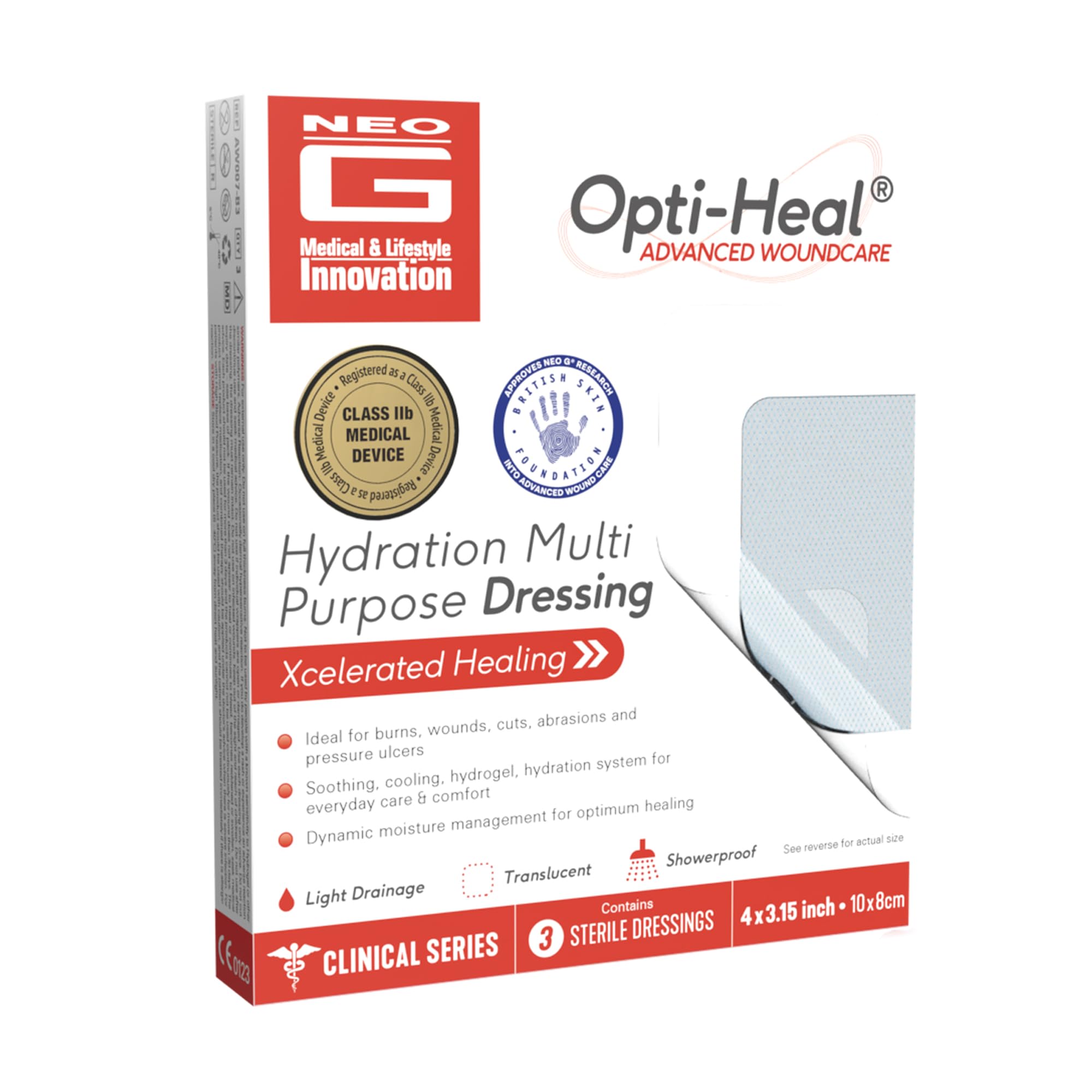 Opti-Heal Hydration Multi Purpose Dressing - Neo G Burn Dressings Hydrogel Wound Dressings Adhesive for Burns, Cuts, Pressure Sores, Ulcer Treatment - 10x8 cm 3 Pcs
