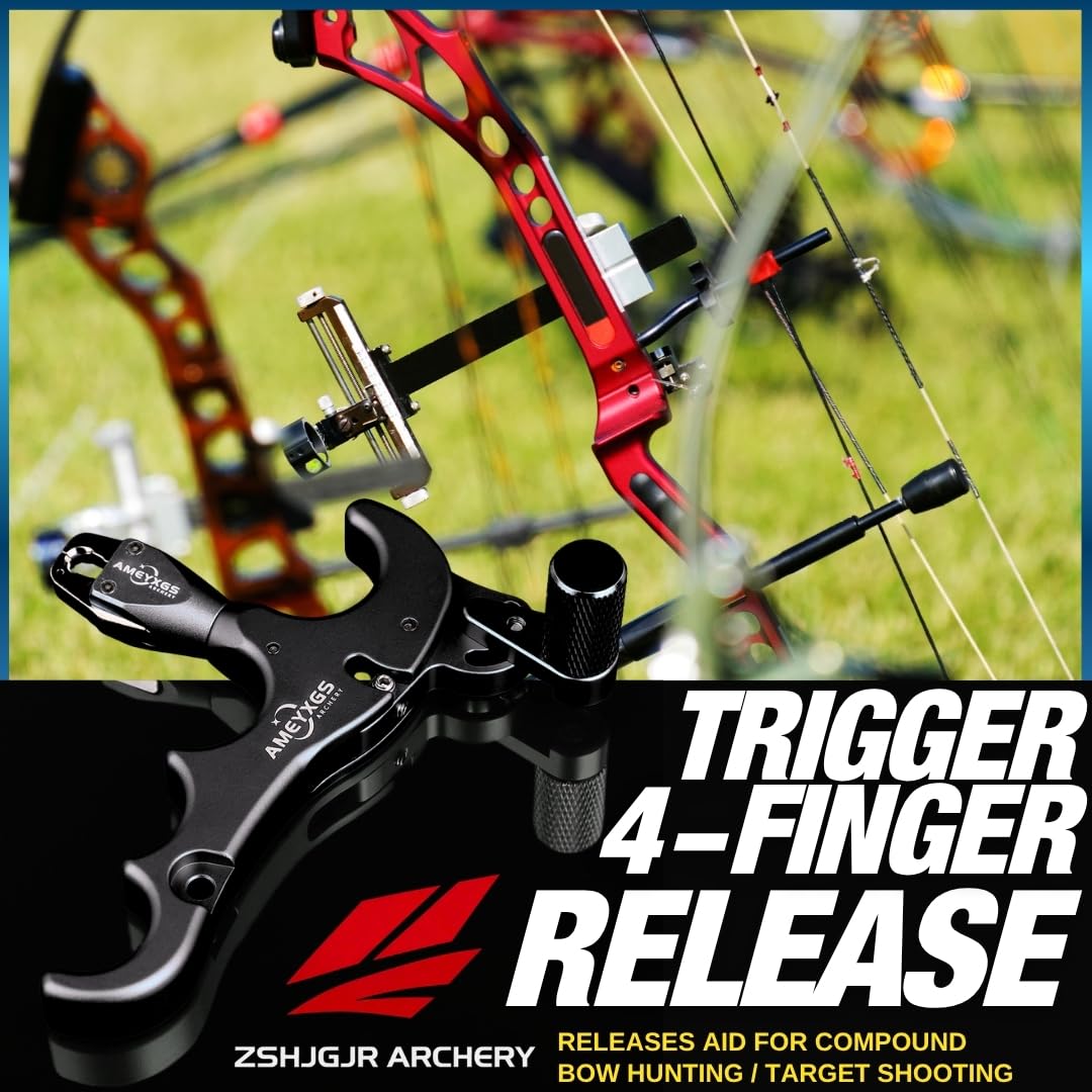 Release Aid Arco Compound Tiro con L'Arco Rilascio Sgancio per Compound Bow Trigger 4 Dita Regolabile Accessori Arceria Caccia Tiro Sportivo Competizione RH LH Fino a 80lbs