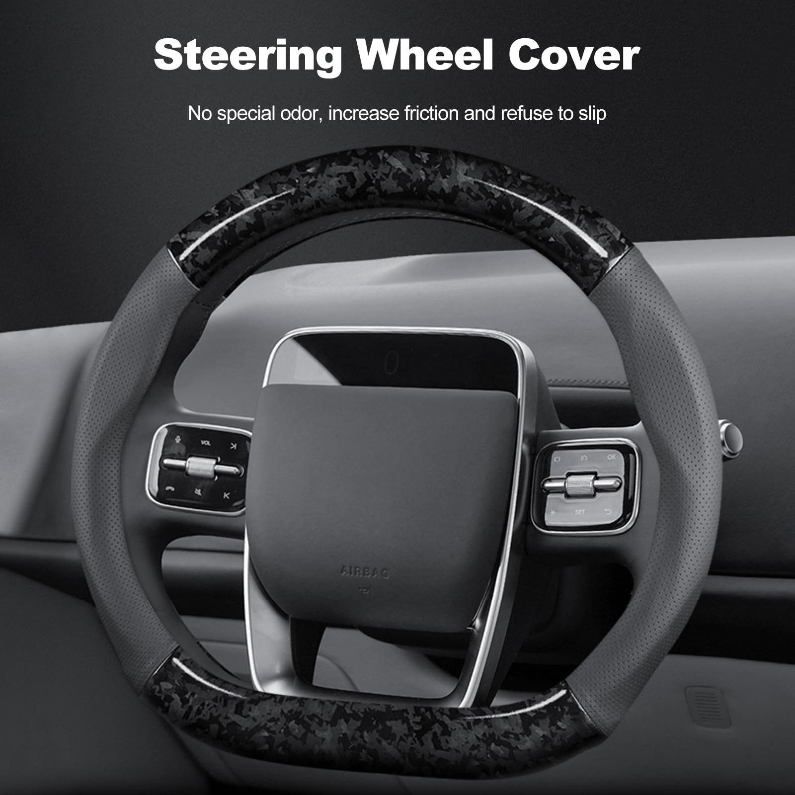 Ergocar Car Steering Wheel Sleeve,D-Type Forging Carbon Fiber and Leather Steering Wheel Sleeve,37-38cm/14.5-15inch,Non-Slip,Soft,Breathable,Modern Sports Style