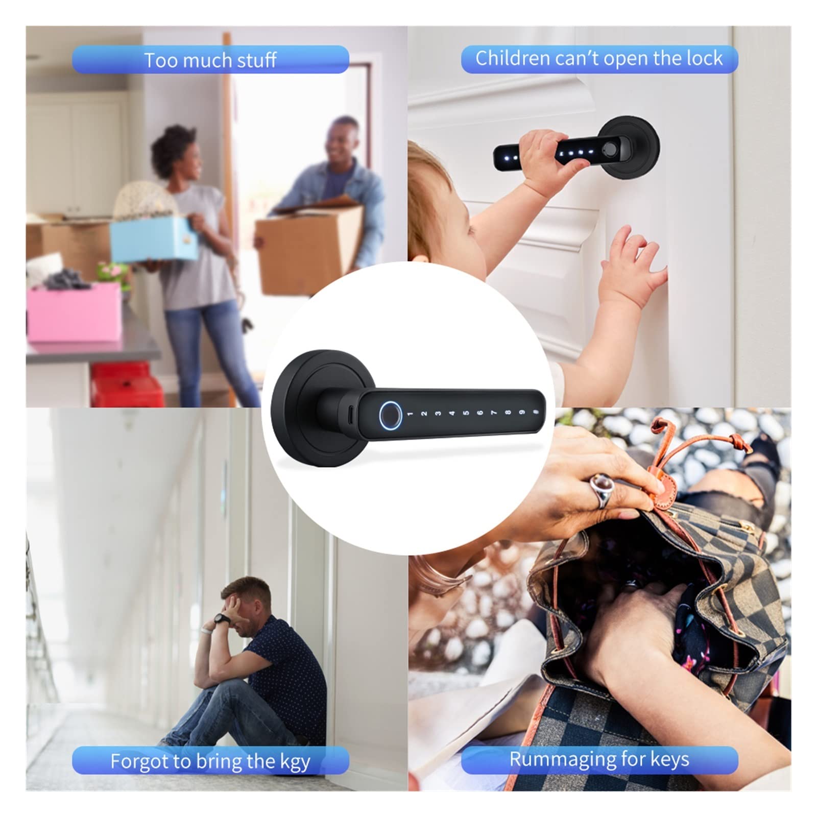 Serratura Smart, Impronte digitali Smart Door Lock Password Serratura elettronica digitale Serratura senza chiave Manopole for porte for camera da letto,per camere da letto, uffici e hotel(Grey 6070)
