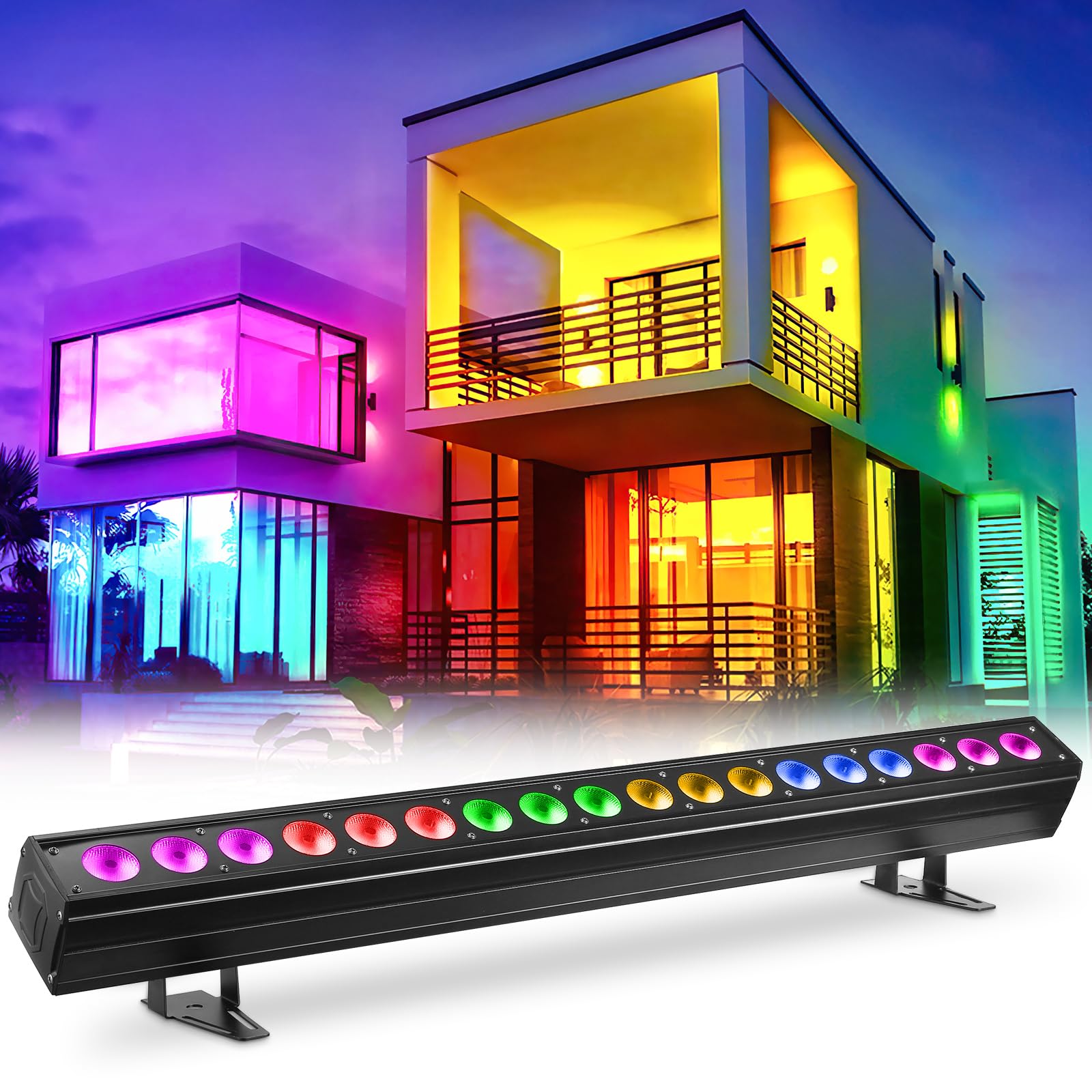 Barra Luminosa Wallwasher, 18pcs 6 in1 LED 180W Fase Faretto Luci di Lavaggio Striscia di Lavaggio a Parete Controllo dmx512 per Discoteca Festa Chiesa Compleanno Matrimonio(1 pezzo)