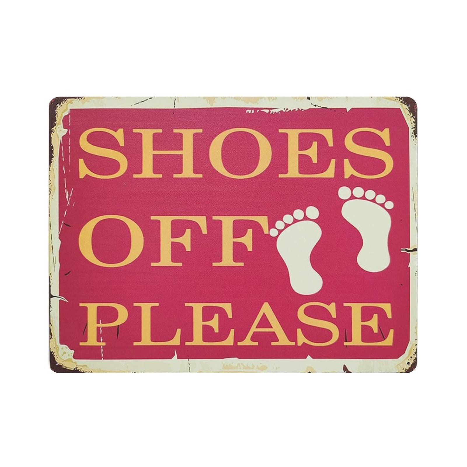 AOOEDM Shoes Off Please Vintage Metal Tin Sign for Home Coffee Shop Office Wall Art Metal Poster Garage Decor Man Cave Sign Inspirational Quote Wall Decor