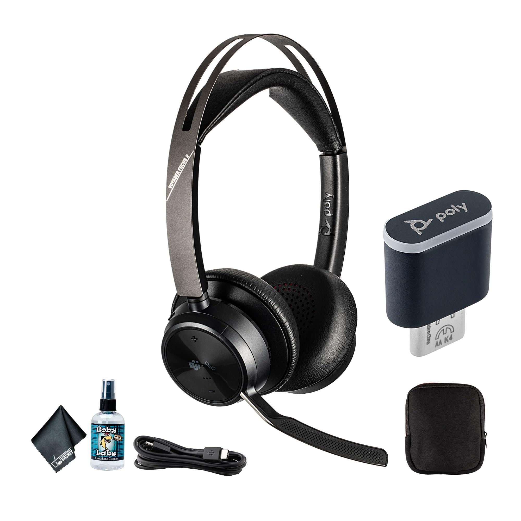 Poly Voyager Focus 2 UC Stereo Bluetooth Headset (Microsoft Teams Certified) Bundle Including: BT700 Bluetooth Adapter, Charging Cable, Travel Pouch, Goby Labs Cleaner, Fiber Cloth-image-41