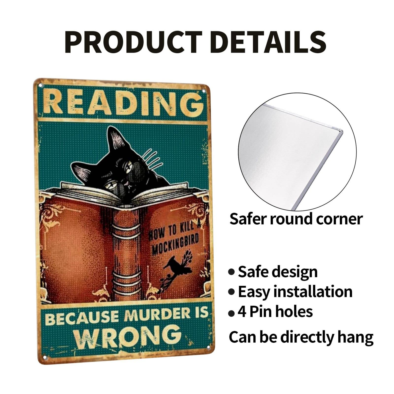 Cartel de metal vintage de 30 x 20 cm, con texto en inglés Writing Because Murder Is Wrong, con placa de metal para pintar, café vintage, pub, club, cafetería, bar, hogar