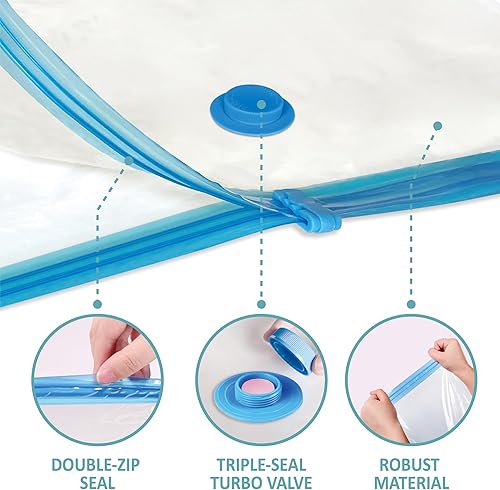 Miniatura 6 de MattEasy Bolsas de almacenamiento al vacío con bomba eléctrica, paquete de 14 (3 jumbo3 grande4 mediano4 pequeño), bolsas ahorradoras de espacio con