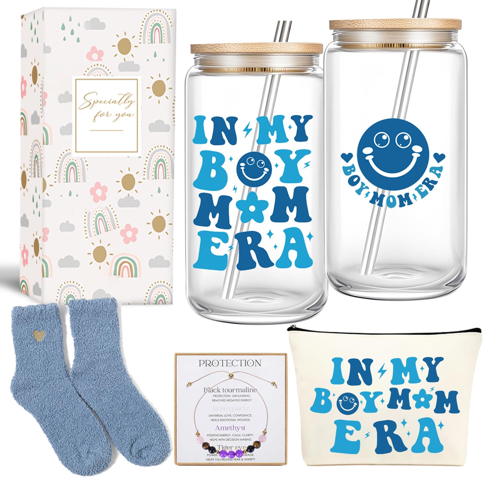 4MELLY Boy Mom Gifts In My Boy Mom Era 16 oz Iced Coffee Glass with Lid and Straw First Mothers Day Gift for New Moms, Mother, Mama New Moms Gifts