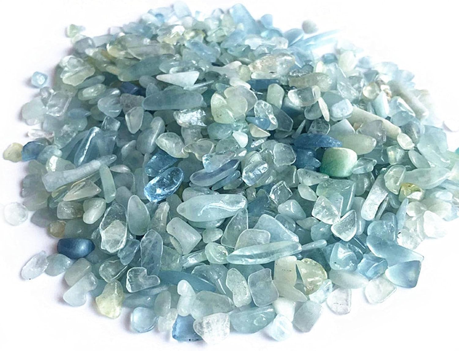 1 lb Aquamarine Polished Small Tumbled Chips Crushed Stone Pebbles Gemstones Natural Healing Reiki Crystal Jewelry Making Home Decoration,9-12mm