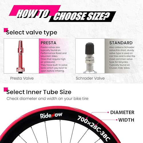 Miniatura 6 de Ridenow 2-Pack Bike Inner Tube for 70018C-28C, 70018C-32C,70028C-38C with 456585 mm Metal &TPU Presta Valves for Road Bikes, Super Light Puncture