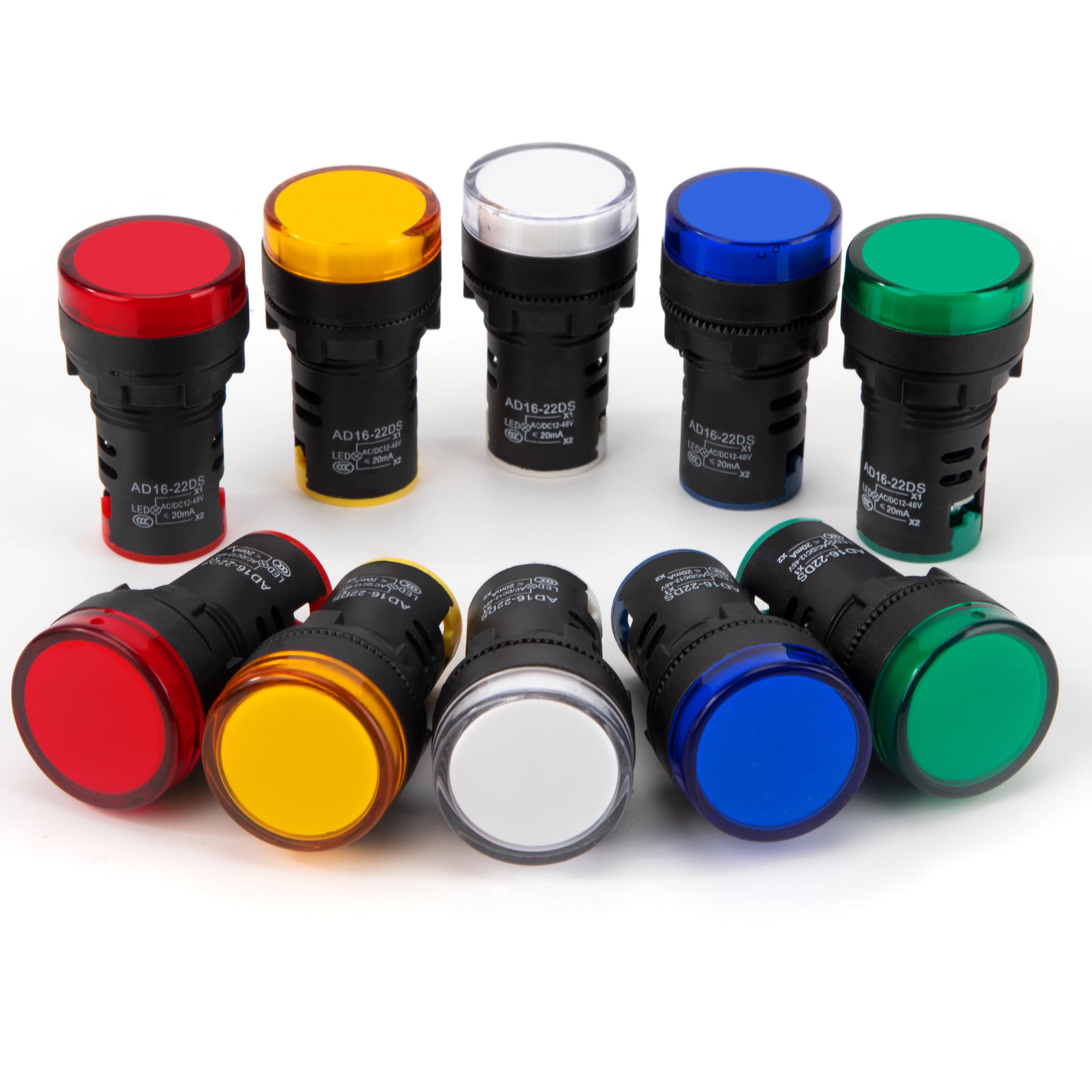 5 Stück LED Signalleuchten 22 Mm – Rot, Gelb, Grün, Blau, Weiß, AC/DC 24V, Für Schaltschrank